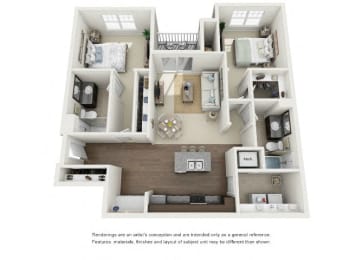Two bedroom floor plan at The Choices at Holland Windsor Apartments