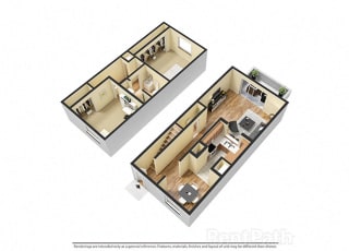 2 Bedroom Townhome Floor Plan Available at Lake Camelot Apartments, Indianapolis, Indiana
