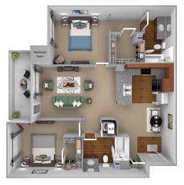 First and Main - B2 (Impulse) - 2-bed and 2-bath - 3D Floor Plan