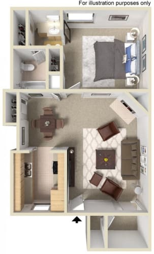 Floor Plan 1x1 Floor Plan l The Hills Apartments in Orangevale, CA