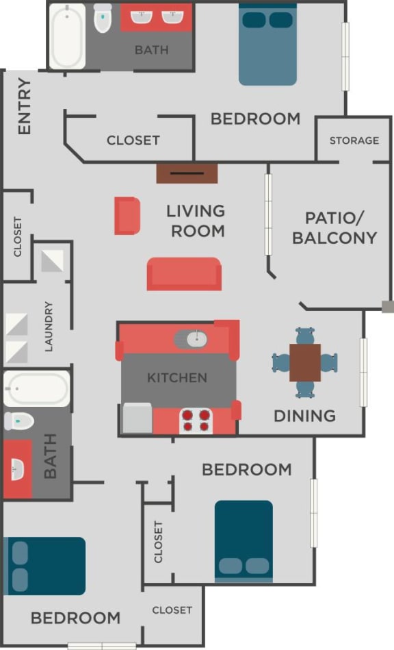 Davidson Floorplan 3 Bedroom 2 Bath 1267 Total Sq Ft at Autumn Park Apartments, Charlotte, NC 28262 Davidson Floorplan 3 Bedroom 2 Bath 1267 Total Sq Ft at Autumn Park Apartments, Charlotte, NC 28262