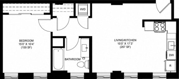 Attractive 644 SQFT 1 Bed 1 Bath Floor Plan at Park Heights by the Lake Apartments, Chicago, 60649