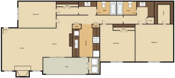  Floor Plan 3BR, 2BTH - F