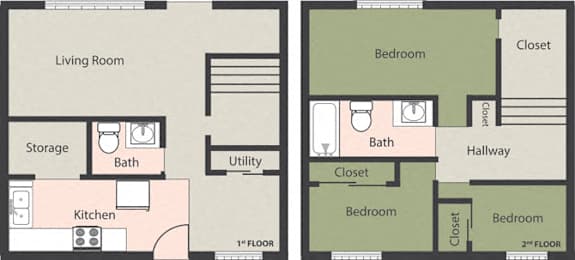  Floor Plan 3-Bedroom, 1 1/2-Bath