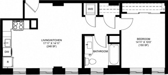 Attractive 625 SQFT 1 Bed 1 Bath Floor Plan  at Park Heights by the Lake Apartments, Chicago, IL, 60649