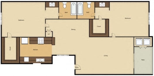  Floor Plan 2BR, 2BTH - D
