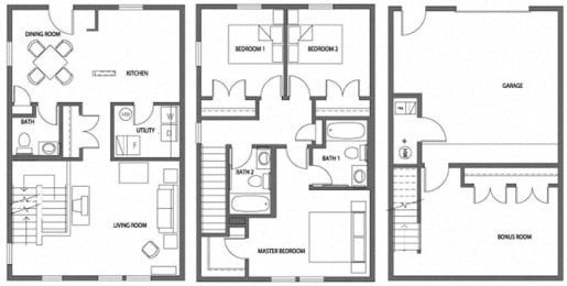 3 Bedroom 2.5 Bath Townhouse 2D Floorplan-Heritage Park Apartments, Minneapolis, MN
