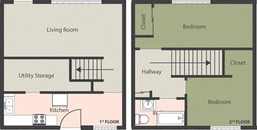  Floor Plan 2-Bedroom, 1-Bath