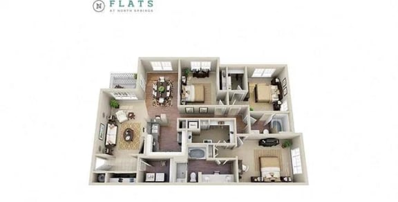 a floor plan of a 3 bedroom apartment at Flats at North Springs, Sandy Springs, GA