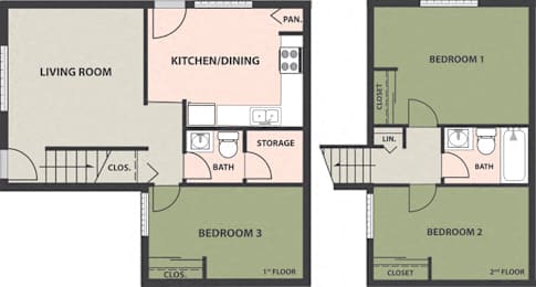  Floor Plan 3-Bedroom, 1 1/2-Bath