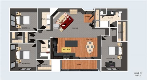 Westwood three bedroom two bathroom floor plan at Villas of Omaha at Butler Ridge