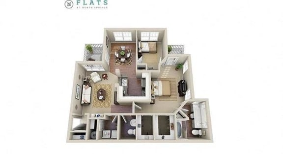 Floor Plan  a floor plan of a home with a white background at Flats at North Springs, Sandy Springs, GA