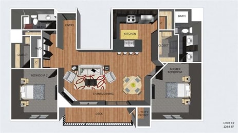 Floor Plan  Notting Hill two bedroom two bathroom floor plan at The Flats at 84