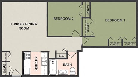  Floor Plan 2-Bedroom, 1-Bath