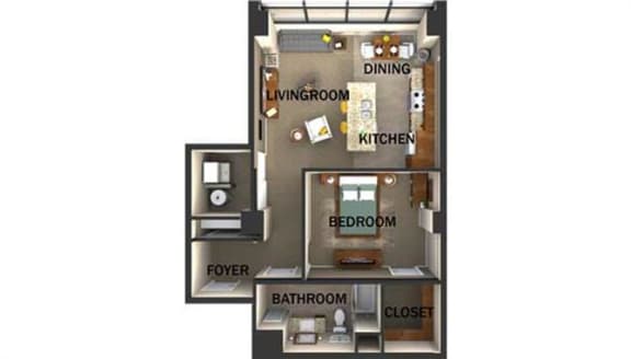 Suite Style C One Bed  One Bath FloorPlan at Residences At 1717, Cleveland, OH