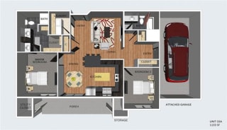 Leads I two bedroom two bathroom floor plan at The Flats at 84