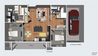 Leads II two bedroom two bathroom floor plan at The Flats at 84