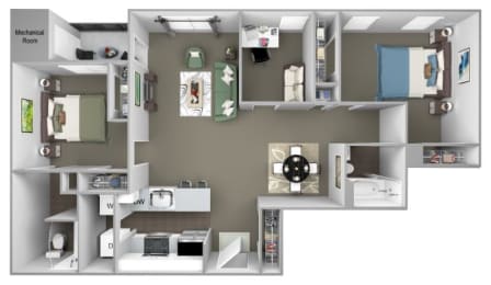 Hampshire Green Apartments - C1 (Eastwick) - 2 bedroom - 2 bath - Den - 3D