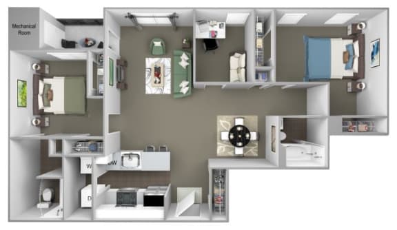 Hampshire Green Apartments - C1 (Eastwick) - 2 bedroom - 2 bath - Den - 3D