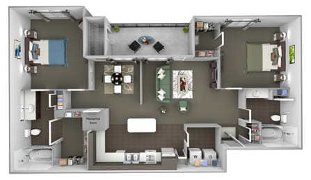 The Estates at River Pointe - B2 - 2 bedroom - 2 bathroom - 3D Floor Plan