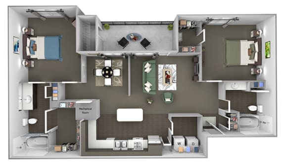 The Estates at River Pointe - B2 - 2 bedroom - 2 bathroom - 3D Floor Plan
