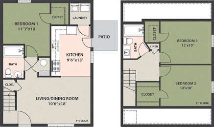  Floor Plan 3-Bed, 2-Bath Townhome