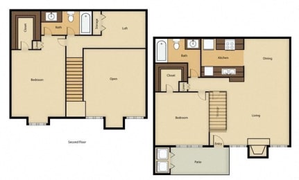  Floor Plan 2BR, 2BTH - E1