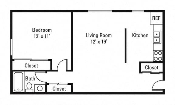 Floor Plan  1 Bedroom, 1 Bath 625 sq. ft. at Willowbrooke Apartments, Brockport, NY, 14420
