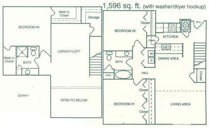 Schuyler II three bedroom two bathroom floorplan at Pine Lake Heights Apartment