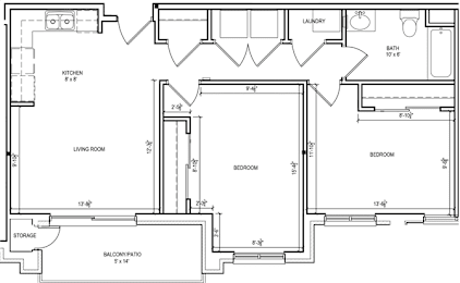 Two Bedroom Floor Plan at Roaring Fork Apartments, Basalt