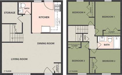  Floor Plan 4-Bedroom, 1 1/2-Bath