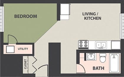 Floor Plan Studio, 1-Bedroom