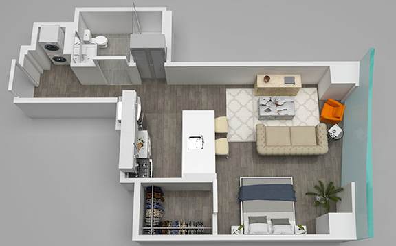 Studio 06 Floor Plan 608 sq.ft. at 1001 South State, Chicago, 60605