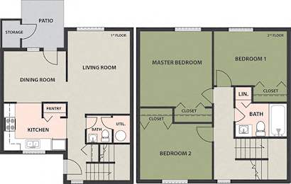  Floor Plan 3-Bedroom, 1 1/2-Bath