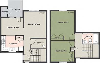  Floor Plan 2-Bedroom, 1-Bath