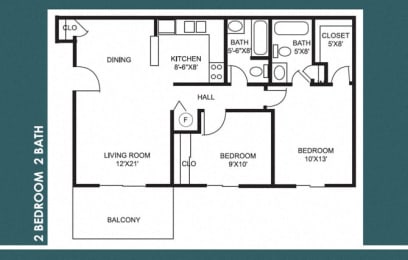 2 Bed 2 Bath FloorPlan at Bradford Place Apartments, Lafayette, IN