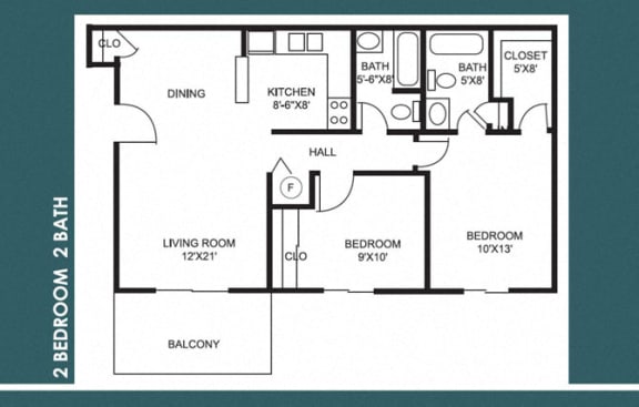 2 Bed 2 Bath FloorPlan at Bradford Place Apartments, Lafayette, IN