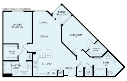 2 Bed 2 Bath plan B1 Floor Plan at Accent, Los Angeles, 90066