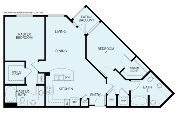 2 Bed 2 Bath plan B1 Floor Plan at Accent, Los Angeles, 90066