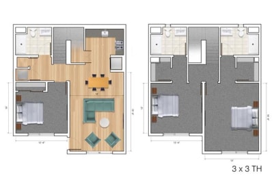 Floor Plan  Townhouse 3 Bedroom AK Floor Plan at Block C, San Marcos, CA, 92078