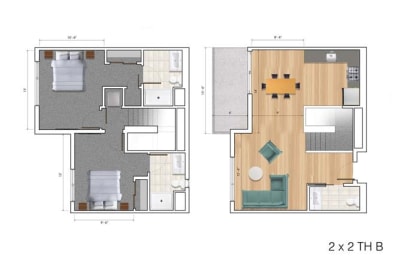 Floor Plan  Townhouse 2 Bedroom BK Floor Plan at Block C, San Marcos, CA