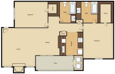  Floor Plan 2BR, 2BTH - C