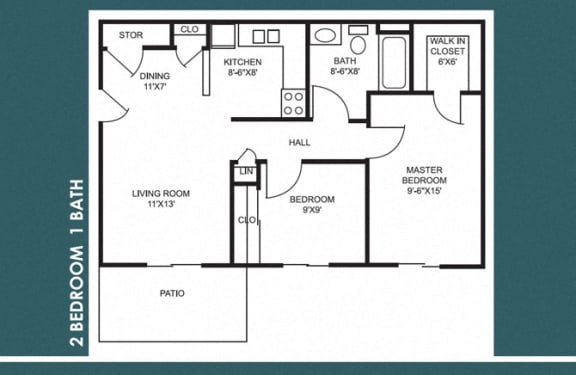 2 Bed 1 Bath FloorPlan at Bradford Place Apartments, Lafayette, IN, 47909
