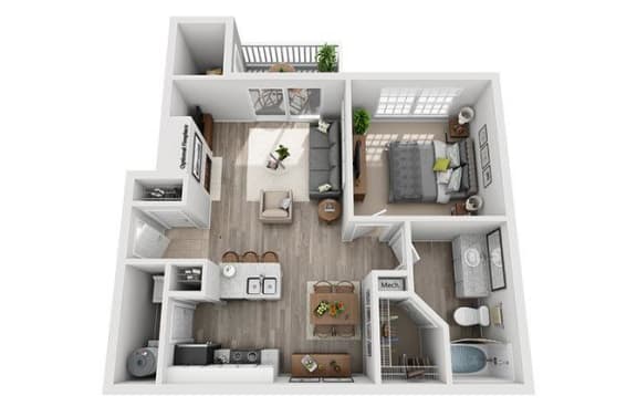 1 bedroom 1 bathroom floor plan at Windsor Addison Park, Charlotte, 28269