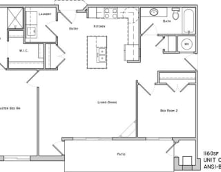 Chelsea two bedroom two bathroom floor plan at The Flats at 84
