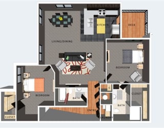 Benson two bedroom two bathroom floor plan at Villas of Omaha at Butler Ridge