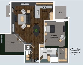 Carter one bedroom one bathroom floor plan at Villas of Omaha at Butler Ridge