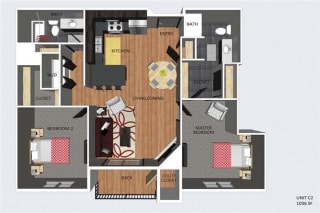 Rothwell two bedroom two bathroom floor plan at The Flats at 84