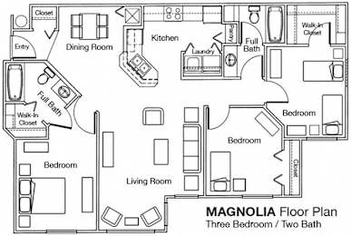 3 Bed 2 Bath Floor Plan