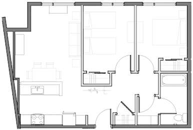  Floor Plan 2 Bedroom 1 Bath Plan B